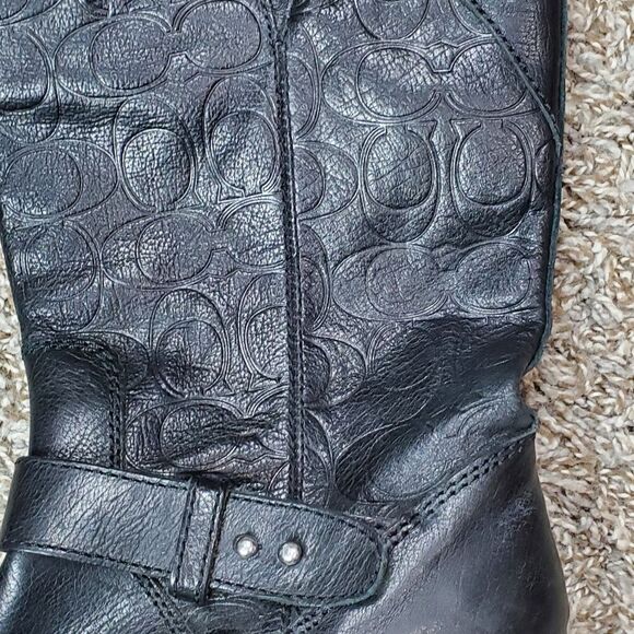 Coach Monogramed Black Leather Moto Boots - Picture 6 of 8